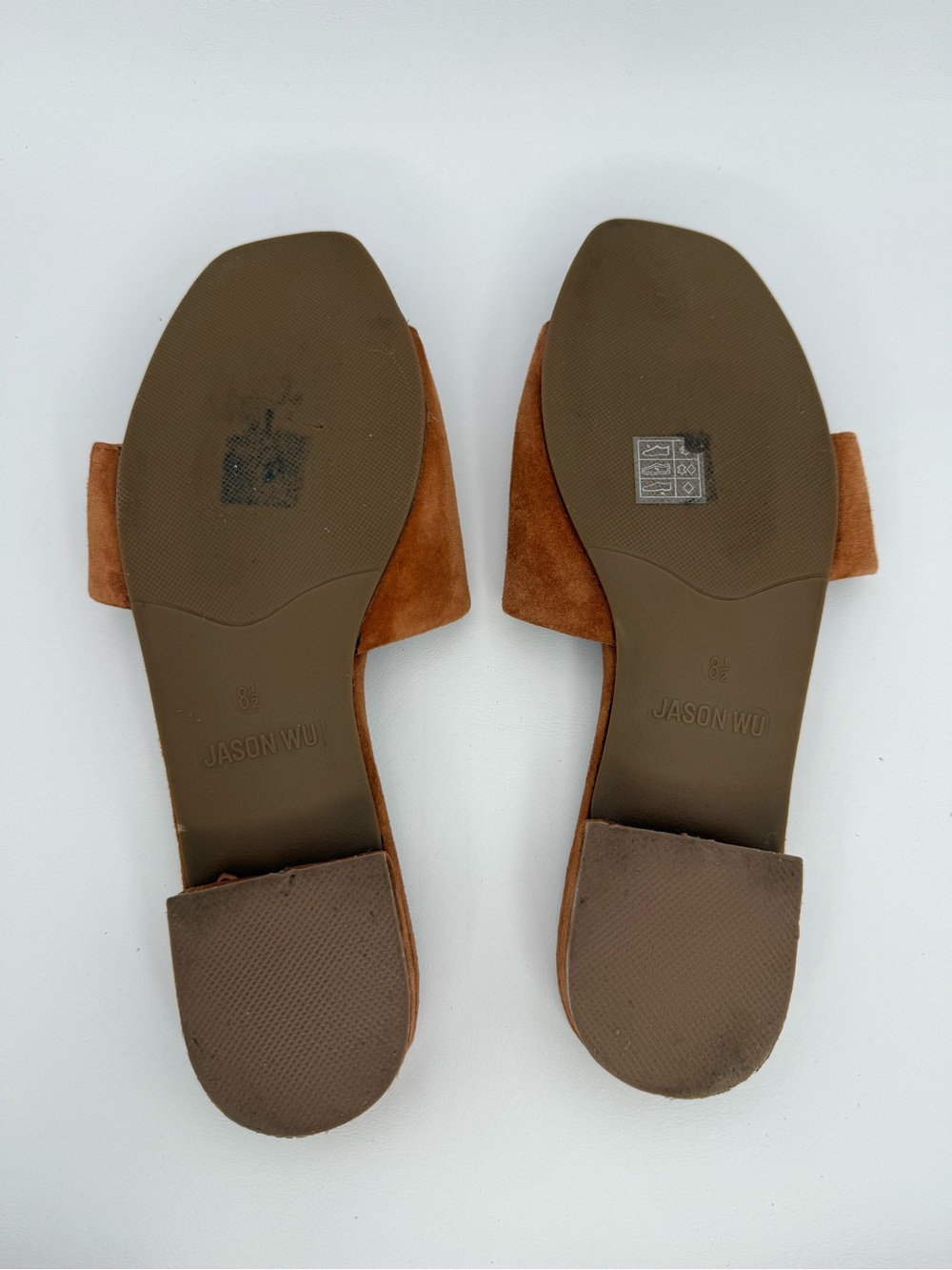 Jason Wu Brown Suede Leather Square Toe Slip on Slides Mules Sandal Luxury 8.5 - Picture 9 of 16